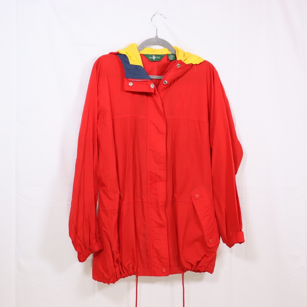 Hunt Club Windbreaker Jacket Medium Red Womens Colorblock‎ Hooded Lightweight